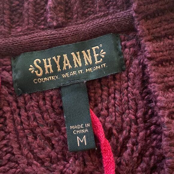 Shyanne Maroon Long Sleeve Cotton Blend Embroidered Open Knit Cardigan Size M - Picture 7 of 10